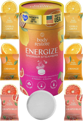 Body Restore front packaging showing six citrus steamers and gift-ready presentation