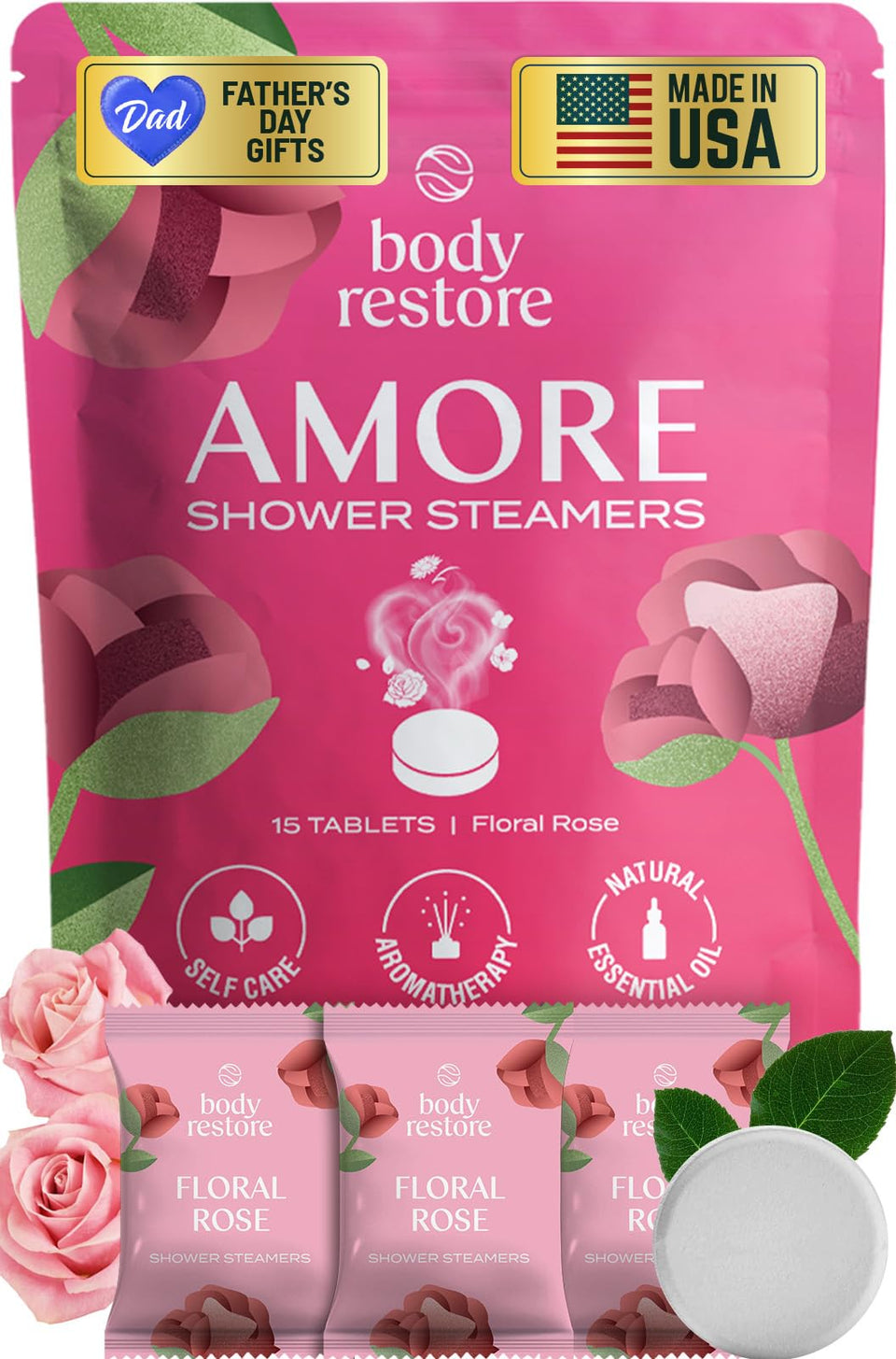Body Restore front packaging showing gift-ready rose steamers benefit relaxation