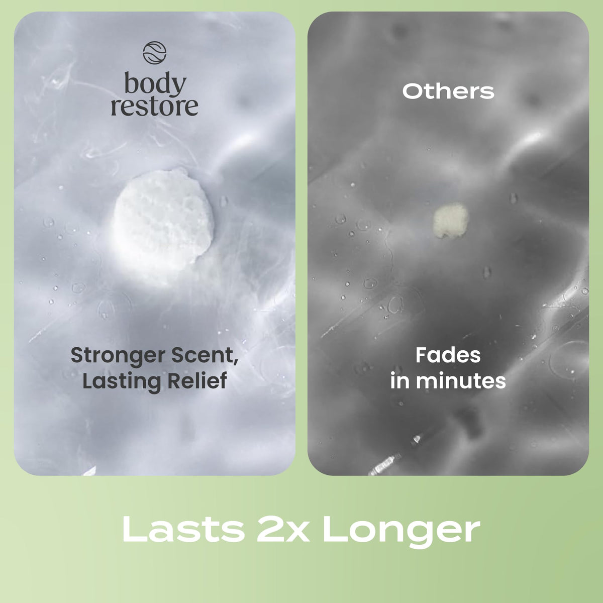 Body Restore tablet held in hand showing scale for easy portioned aromatherapy
