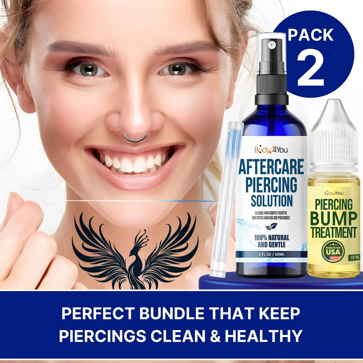 BodyJ4You lifestyle image of person using kit on ear piercing showing comfortable aftercare routine