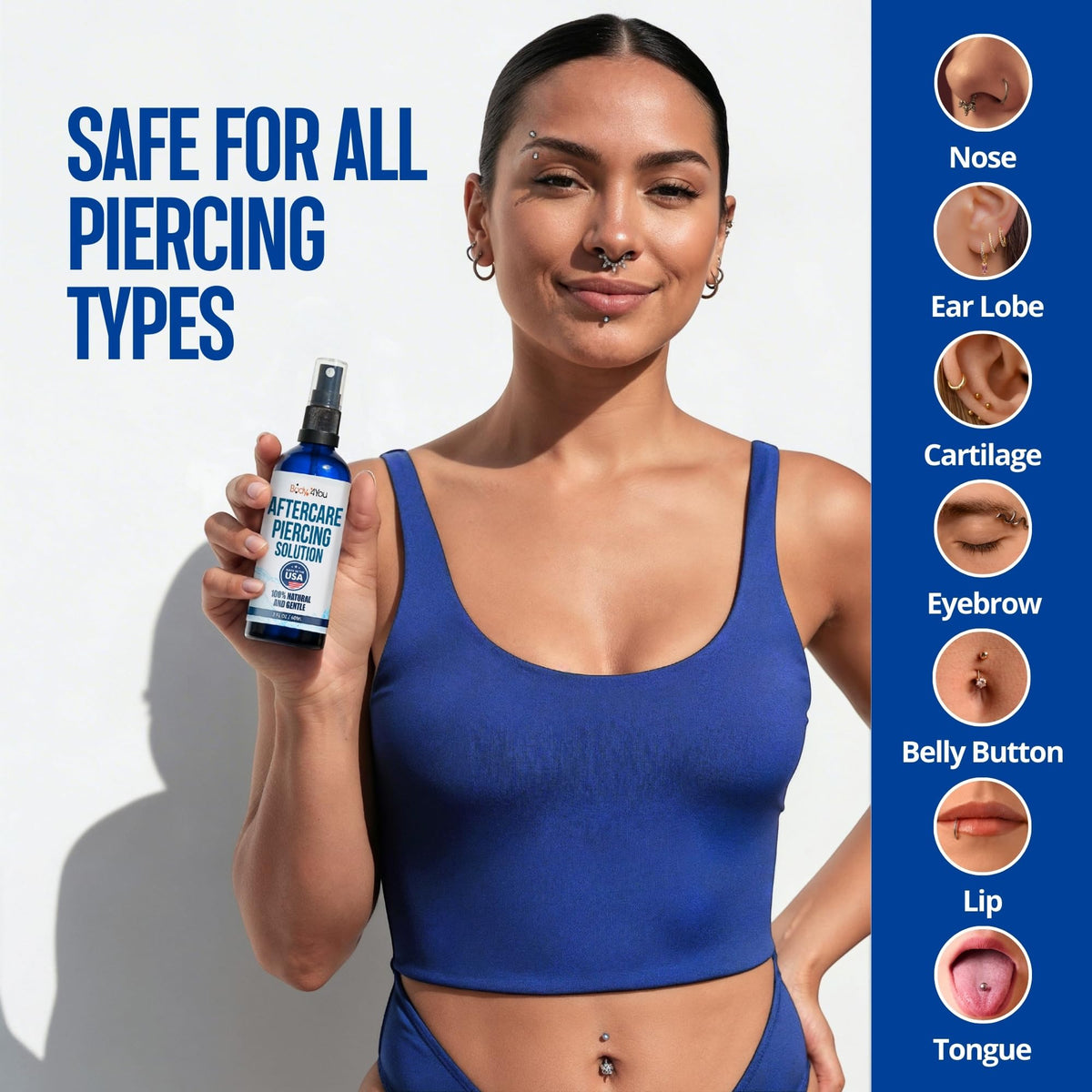 BodyJ4You bottle next to a hand for size comparison highlighting compact 2 fl oz travel-friendly design