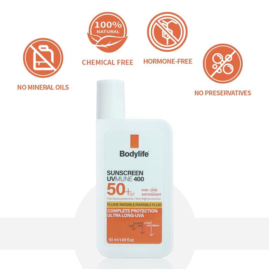 Bodylife sunscreen in hand demonstrating 1.69 fl oz travel-friendly size