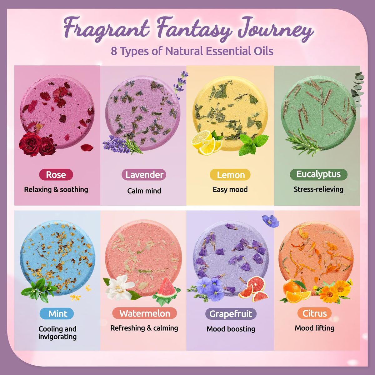 BodyRefresh visible plant petals embedded in a steamer tablet, enhancing natural aroma experience