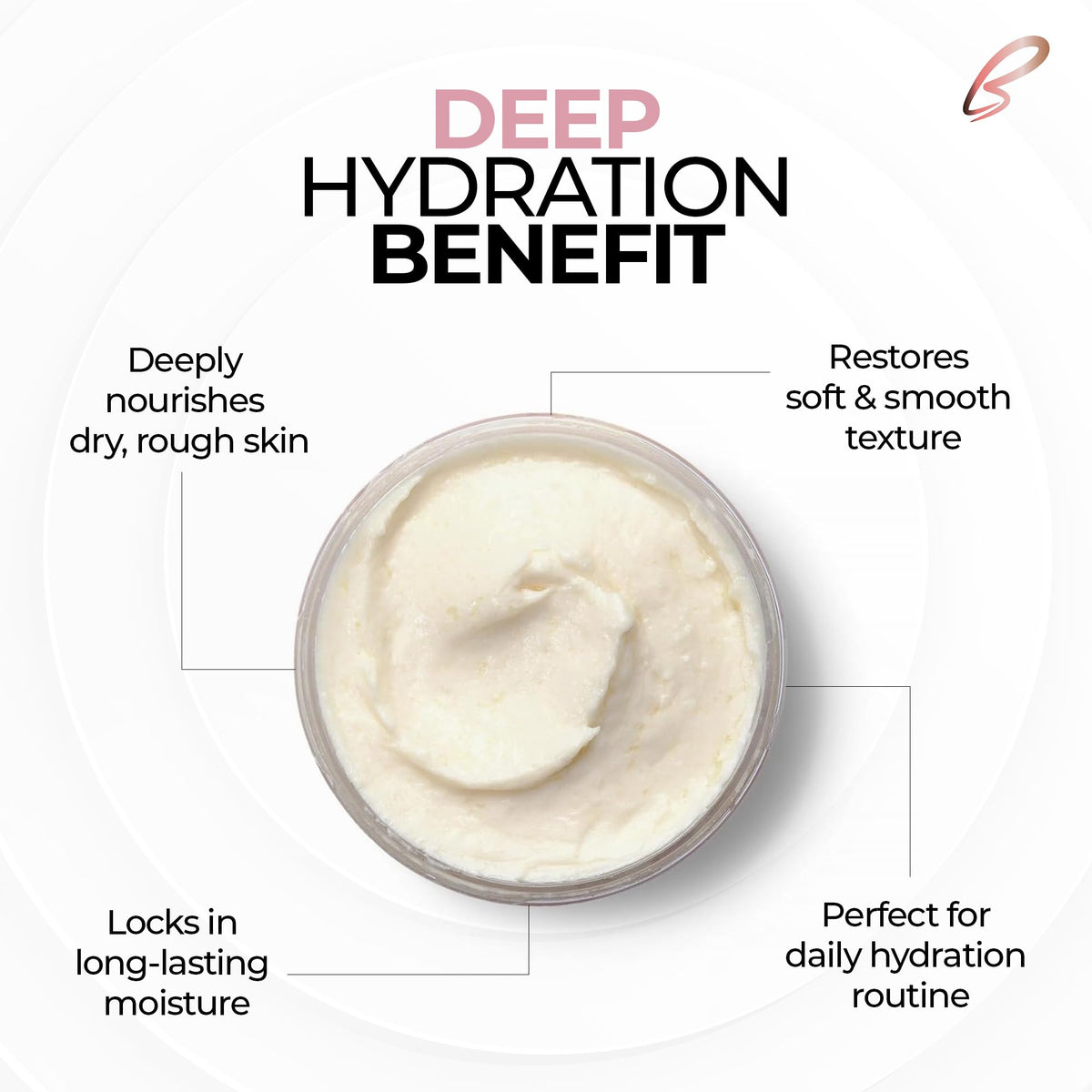 Bodystry rose oil butter on a spatula being applied to skin to demonstrate easy absorption