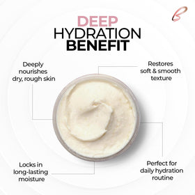 Bodystry rose oil butter on a spatula being applied to skin to demonstrate easy absorption