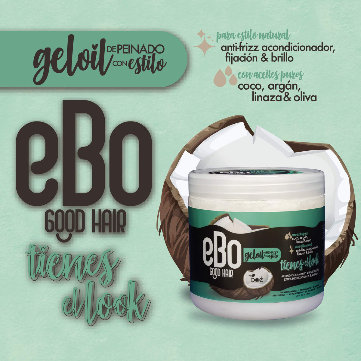 BOÉ COSMETICS Ebo GelOil applied to curls for defined, frizz-controlled shine