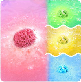BOENFU assorted bath bombs laid out to show the 12 scent variety and color choices