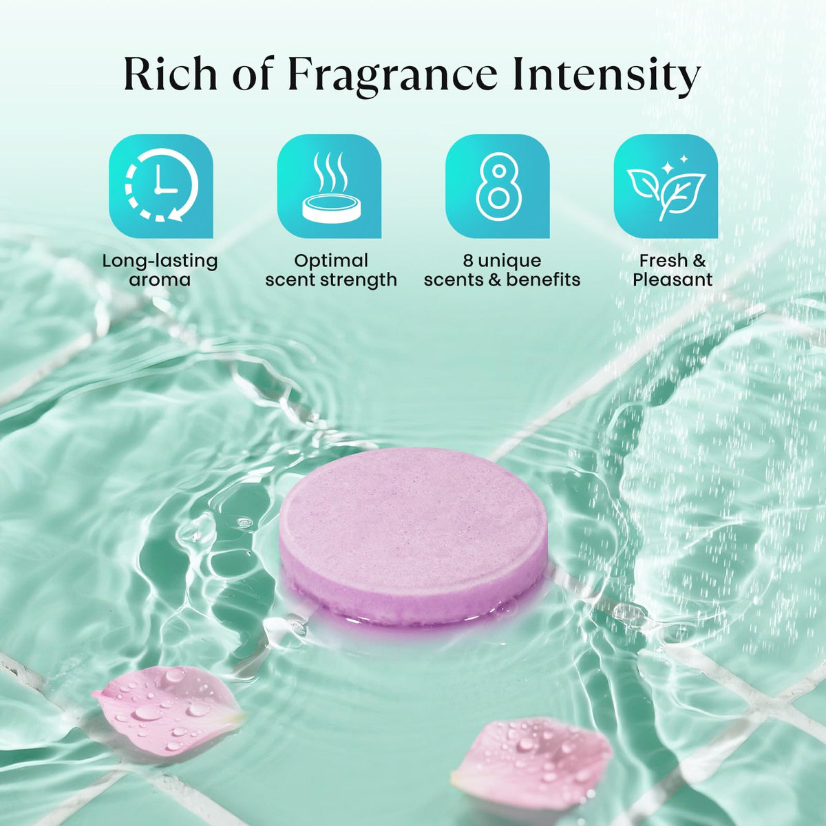 bofuoos tablet on shower shelf demonstrating safe placement and slow dissolve