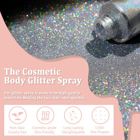 Boko nozzle close-up and glitter texture, shows precise mist for controlled application