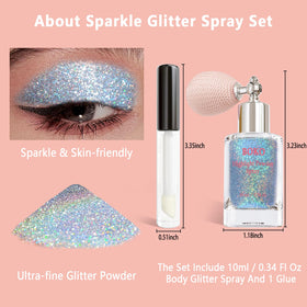 Hair section sprayed with Boko glitter, brand shimmer creates iridescent highlights