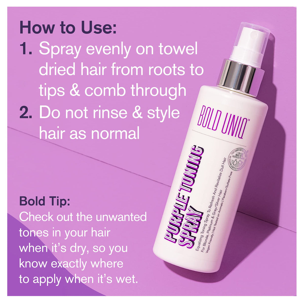 BOLD UNIQ ingredient label close-up highlighting vegan and sulfate-free benefits