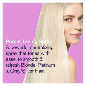 BOLD UNIQ fine mist spray dispersing over hair, demonstrates even lightweight coverage benefit