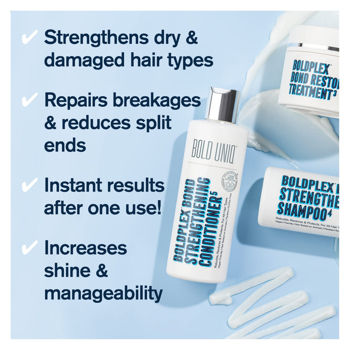 BOLD UNIQ Bond Strengthening Shampoo 4 lathering foam for gentle cleansing benefit