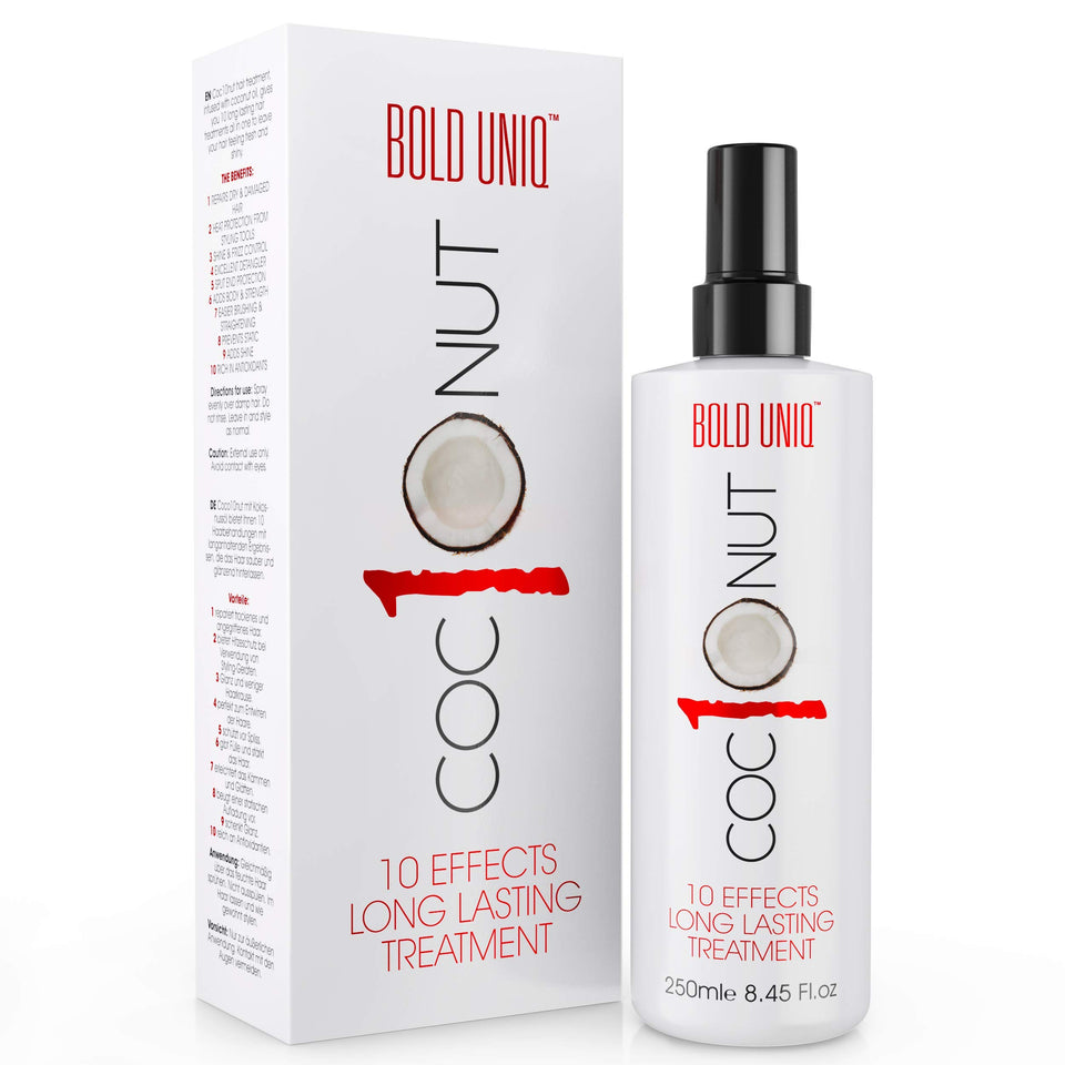 BOLD UNIQ bottle front view showing label and heat protection claim for easy identification