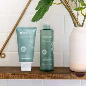 BOLDEN cleanser on skincare shelf showing everyday lifestyle use