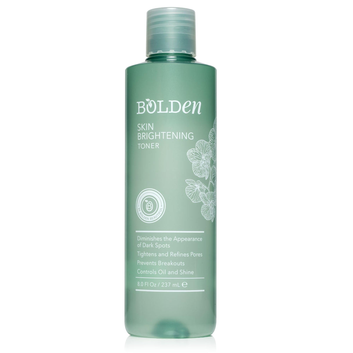 BOLDEN toner front packaging shows bottle and clear formula for brightening