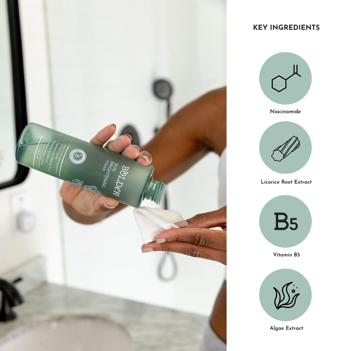 BOLDEN toner held in hand for size reference and easy everyday use