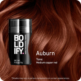 Close-up of Boldify auburn fibers texture for seamless blending