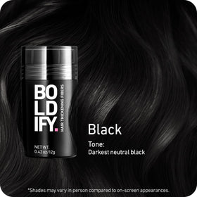 Boldify Black open jar showing fine fiber texture for natural-looking volume