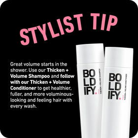 Boldify in bedroom mirror styling scene for everyday hair refresh benefit