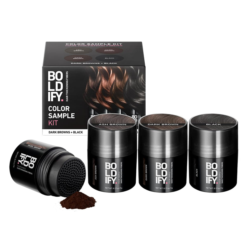 Boldify front packaging sample kit showing product range and benefits
