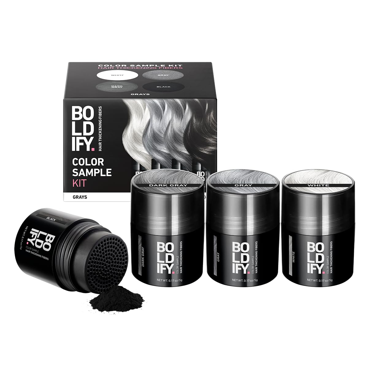 Boldify front packaging sample kit showing product selection and convenience