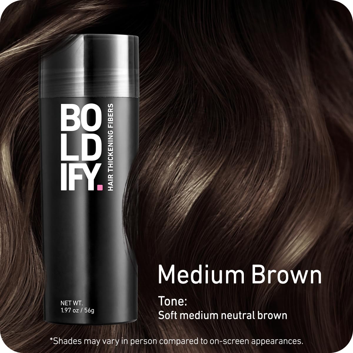 Boldify open jar top view displaying fine fibers for quick application and natural coverage