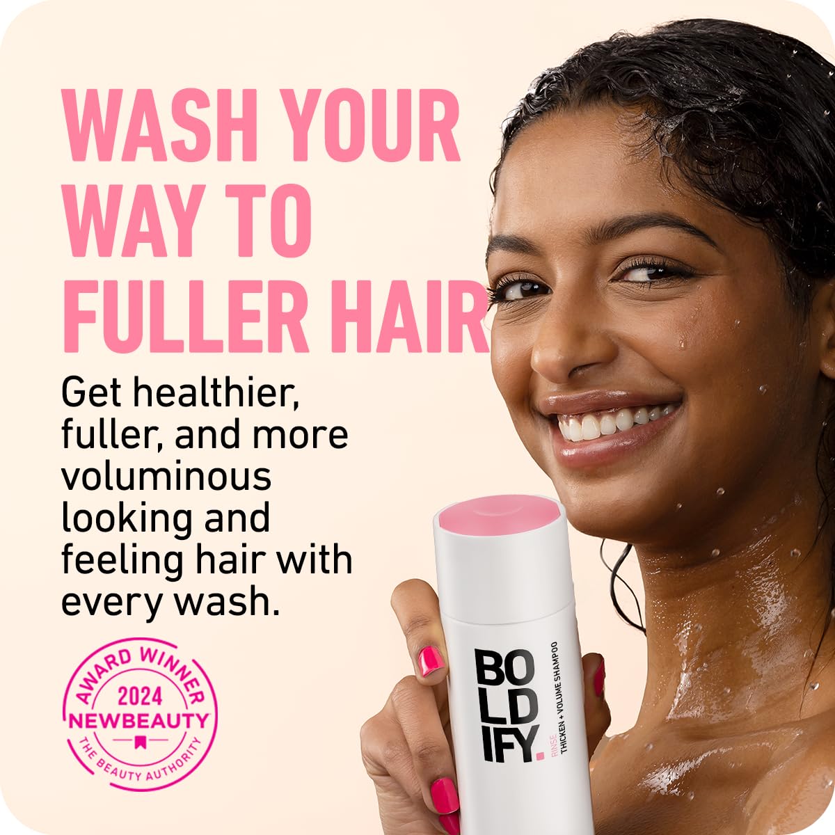 BOLDIFY pump closeup highlighting easy-dispense and controlled usage