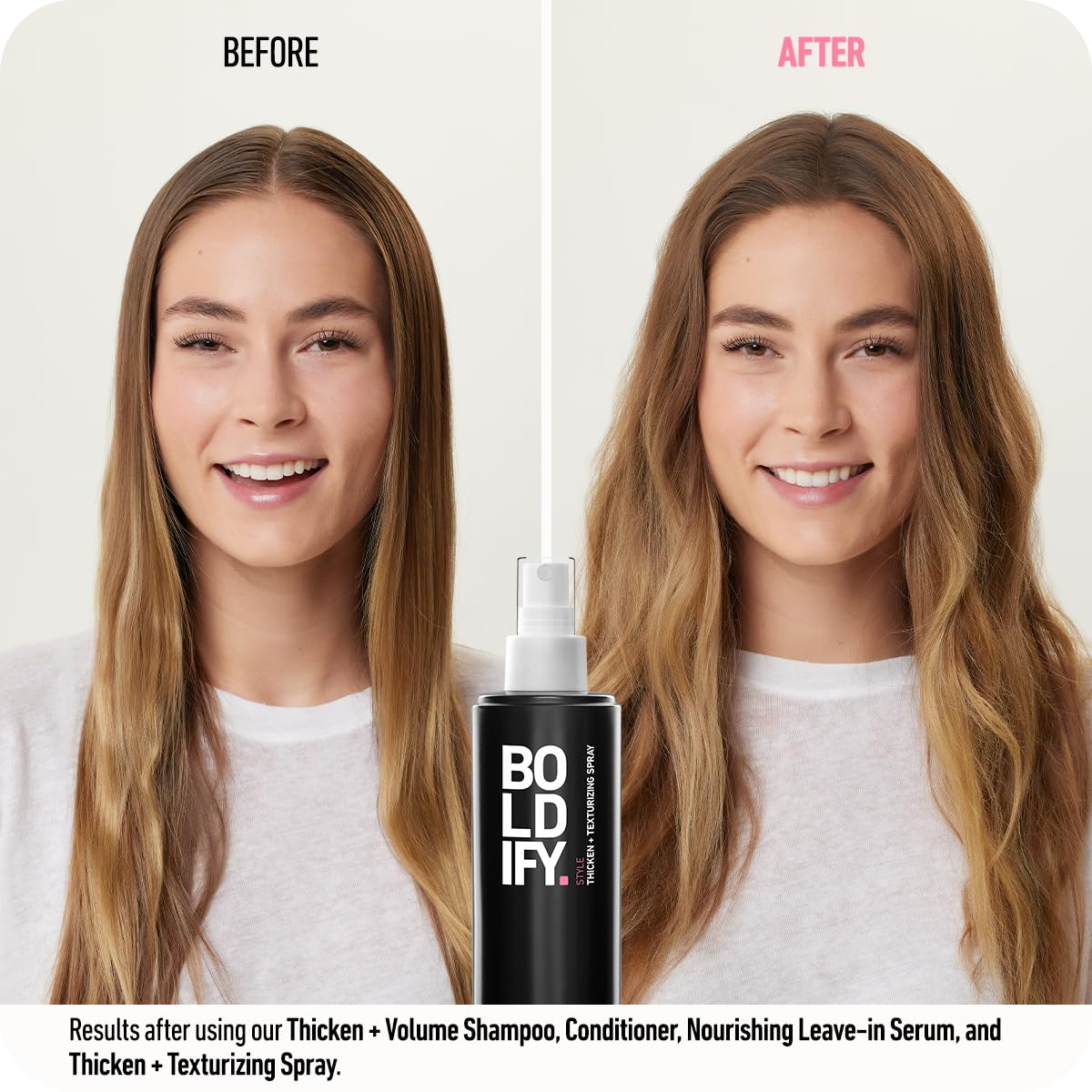 Boldify texture on dry hair creating visible lift and natural body