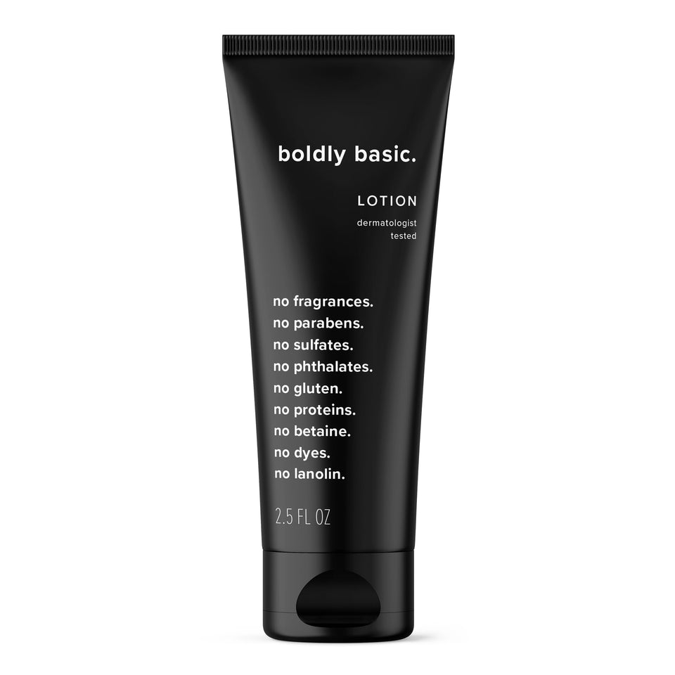 Boldly Basic front packaging showing travel-size tube and simple label for easy identification