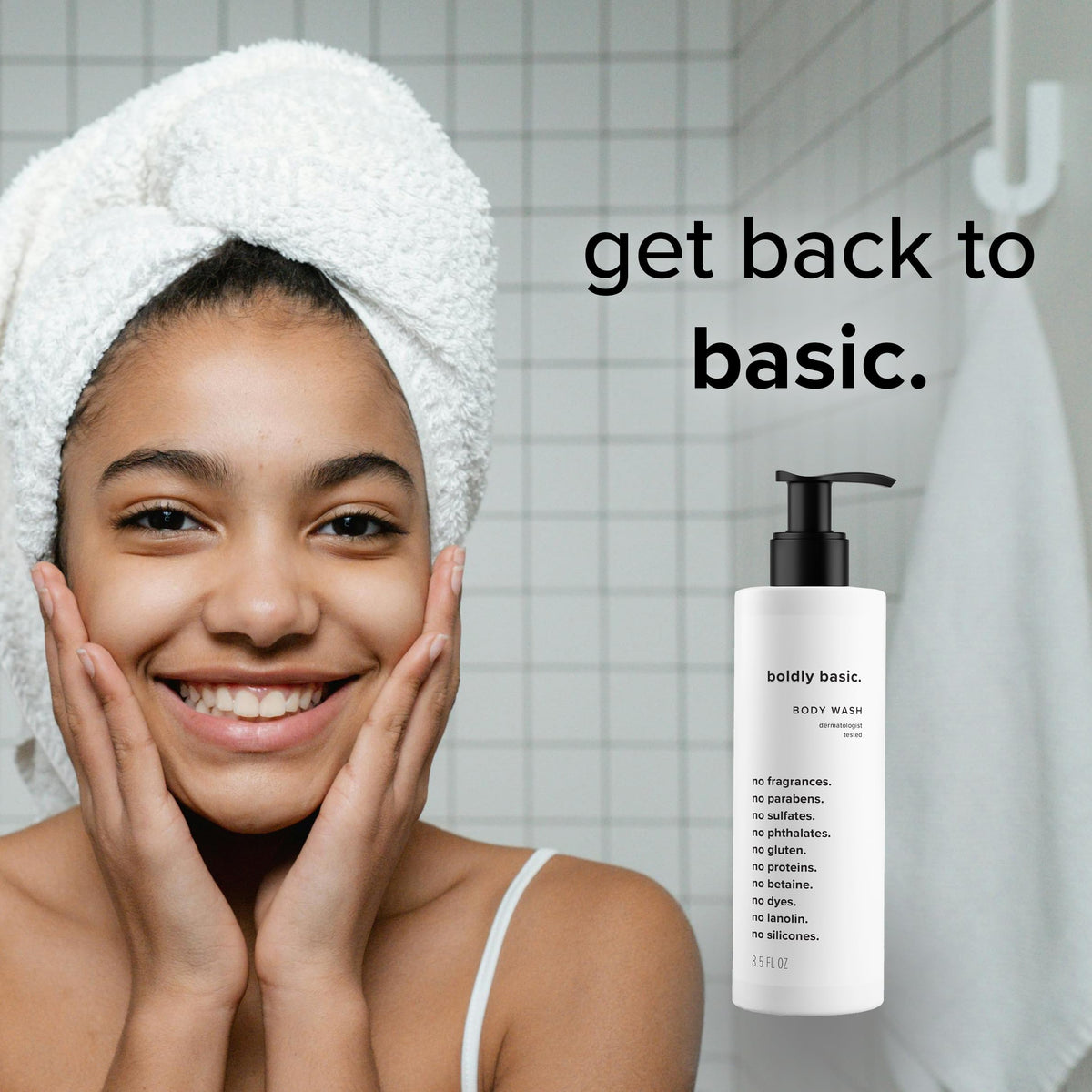 Boldly Basic lather on forearm demonstrating gentle, non-drying foam benefit