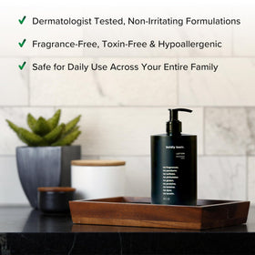 Boldly Basic pump dispensing lotion onto hand for quick, non-greasy hydration