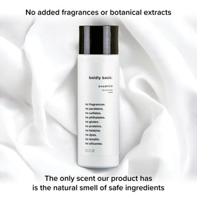 Boldly Basic shampoo on bathroom shelf for minimalist routine