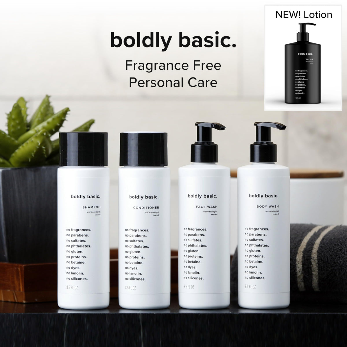 Boldly Basic 2.5 oz tube on palm demonstrating compact size and travel convenience