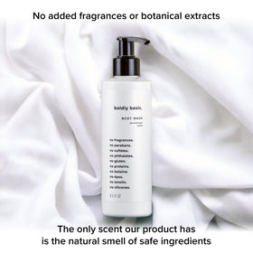 Boldly Basic bottle beside hand showing size and travel-friendly convenience benefit