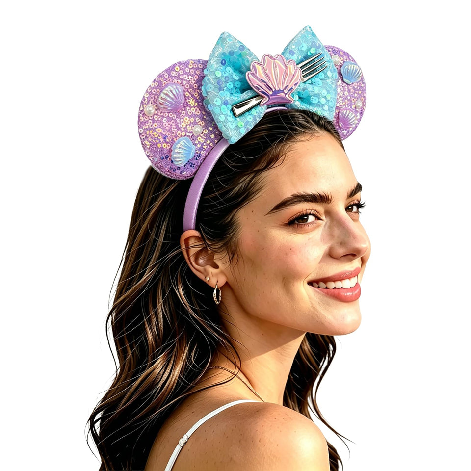 Bolonar mermaid mouse ears front view showing sequin beads and playful design benefit sparkle