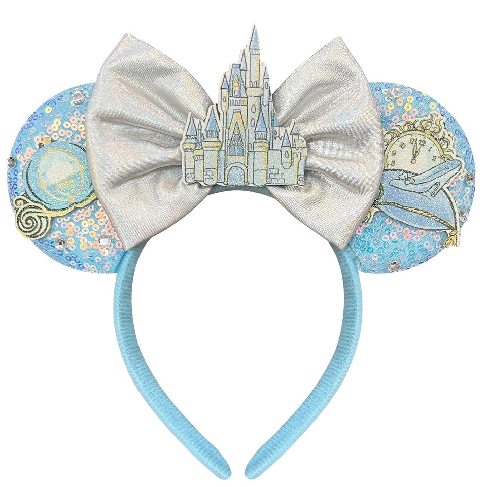 Bolonar front view showing blue sequin ears and castle bow, adds playful sparkle