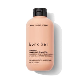 Bondbar clarifying shampoo front packaging showing label and recyclable bottle, promotes clear scalp