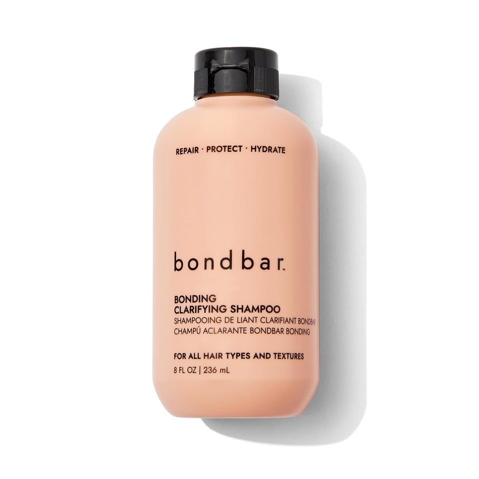 Bondbar clarifying shampoo front packaging showing label and recyclable bottle, promotes clear scalp