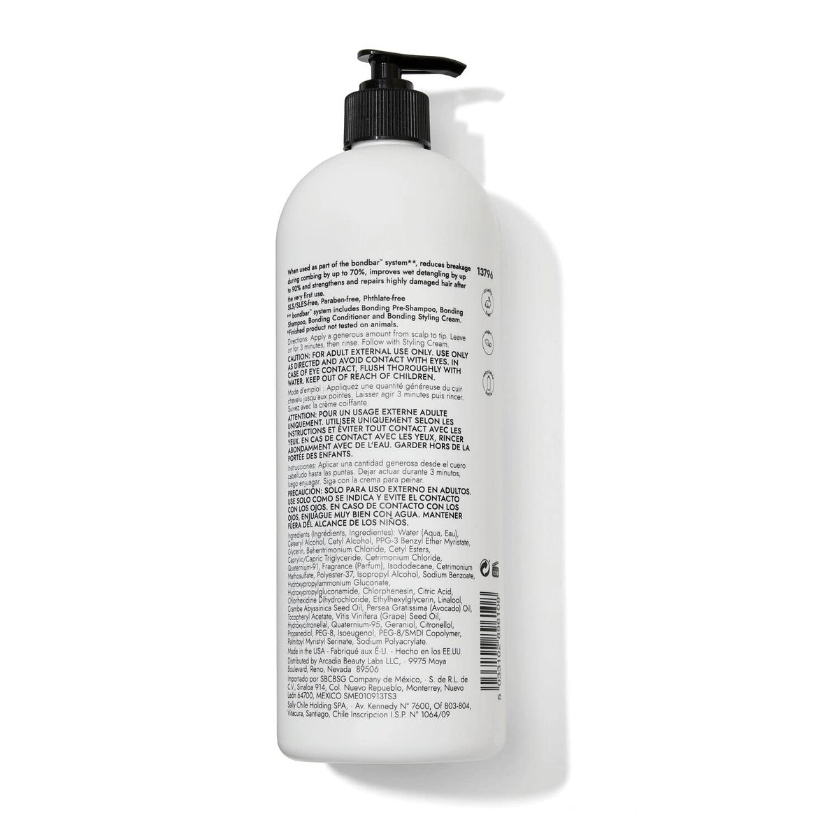 Bondbar label close-up and pump demonstrating easy dispensing and ingredient clarity