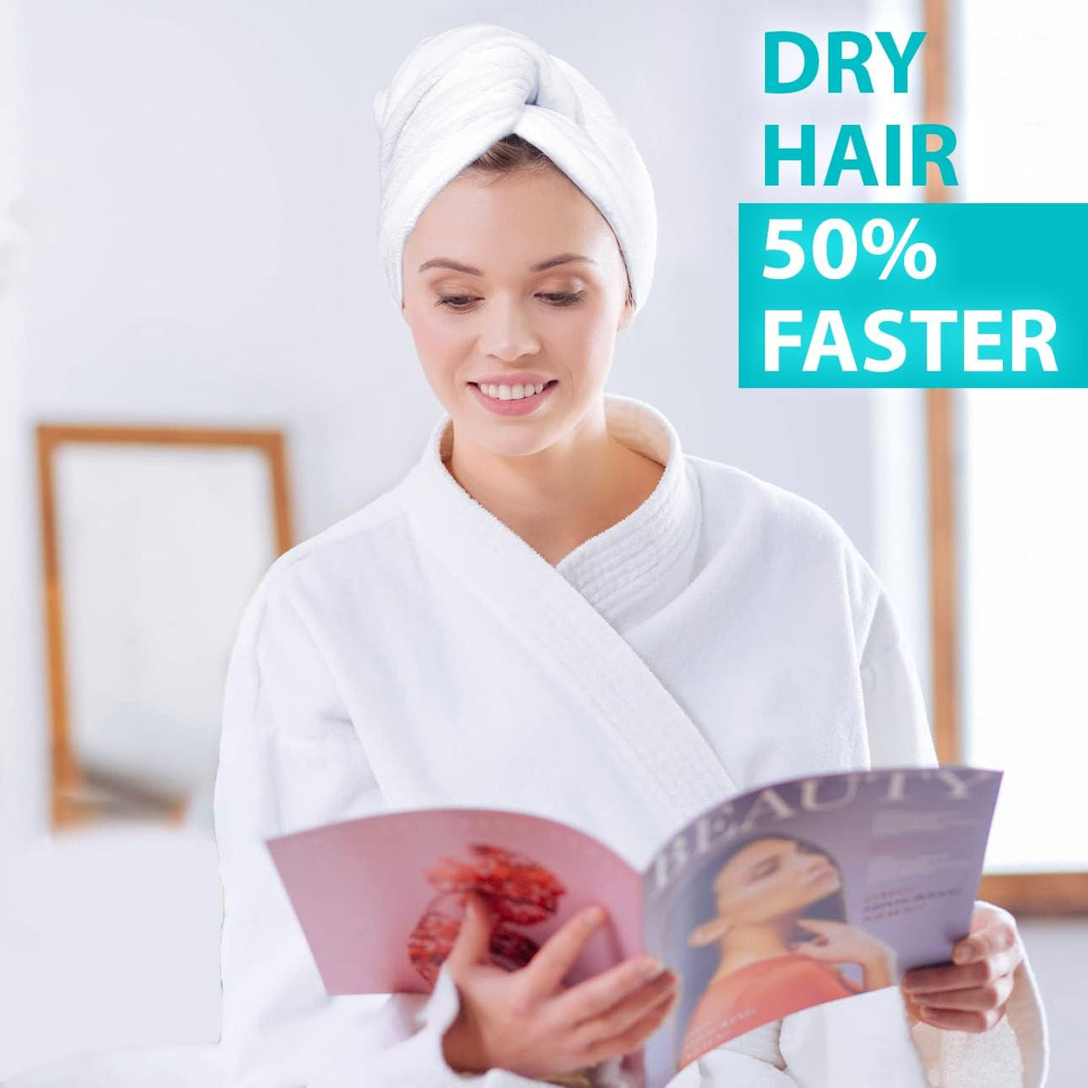 BONDI HOME & SPA towel flat lay showing XL 42x22 inches size for full hair coverage