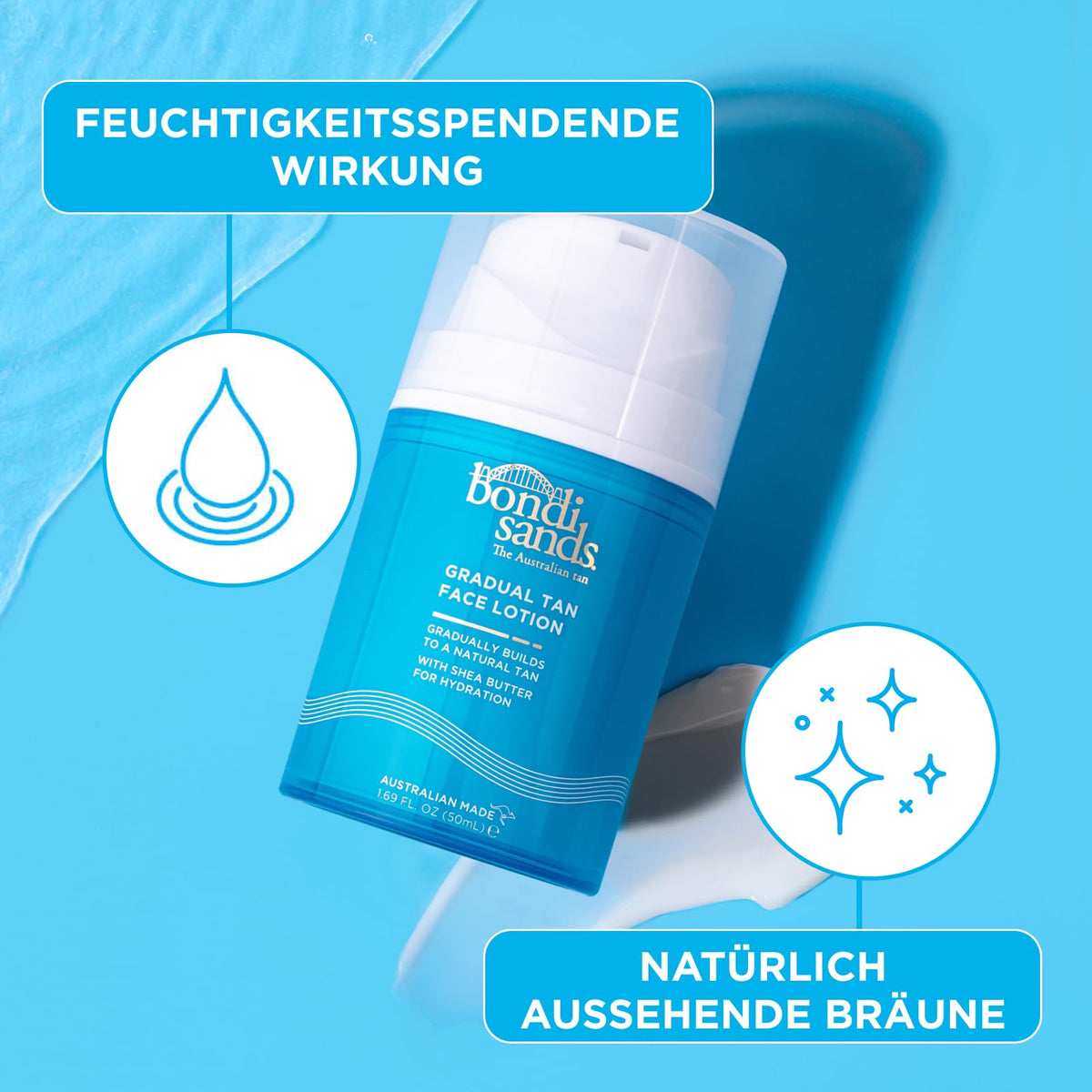 Bondi Sands 50ml bottle in hand shows travel-friendly size and convenience