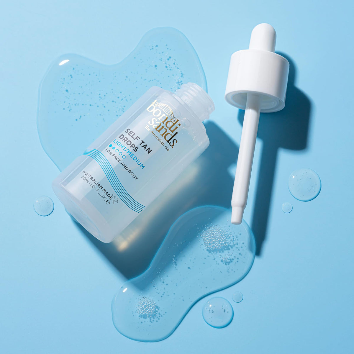 bondi sands dropper releasing serum emphasizing precise dosing and easy control