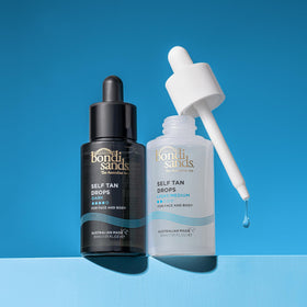 bondi sands drops blended into moisturizer showing even mix for natural glow