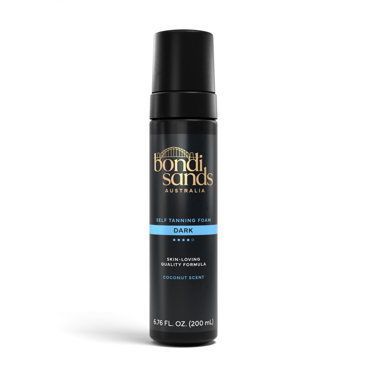 Bondi Sands front packaging shows deep tan shade and easy dispensing benefit