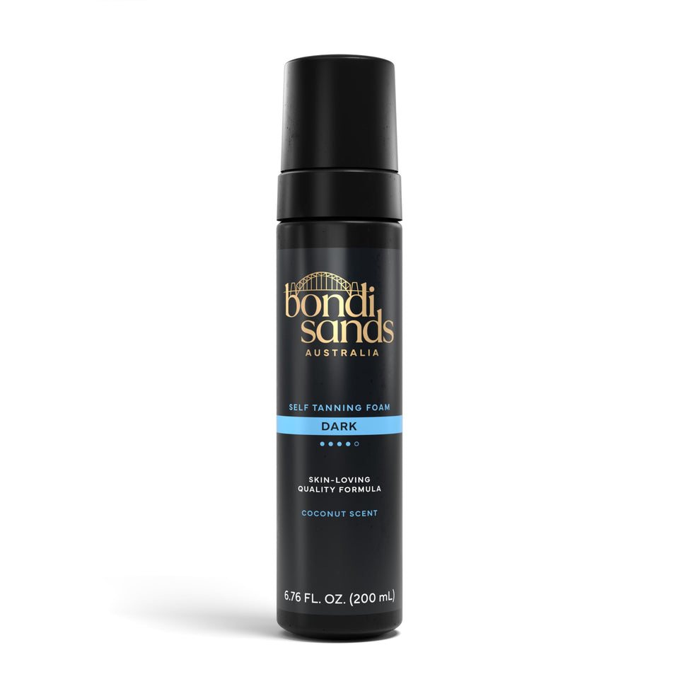 Bondi Sands front packaging shows deep tan shade and easy dispensing benefit