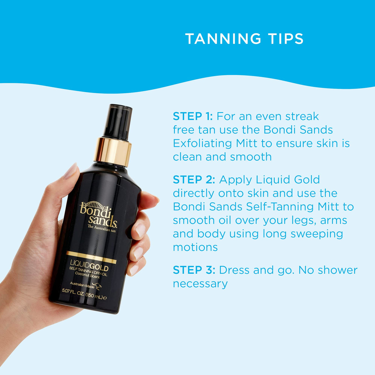 Bondi Sands bottle in beach bag conveying glowing tan-ready lifestyle