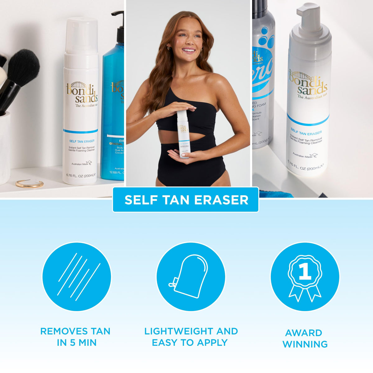 Bondi Sands close-up of soft foam texture demonstrating gentle application and spreadability