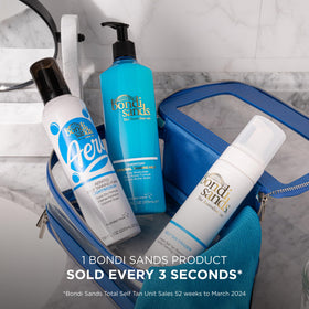 Bondi Sands label close-up highlighting aloe ingredient and Australian-made benefit