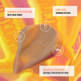 Bondi Sands mitt applying foam on arm for streak-free, even coverage benefit